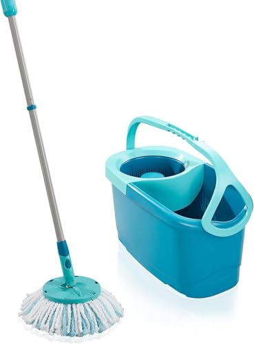 Leifheit Set CLEAN Twist Disc Mop Ergo 2.0, Bodenwischer mit Mikrofaser Bezug für nebelfeuchte Reinigung auf Fliesen und Laminat, Wischmopp mit Click-System und Schleudertechnologie im Sale